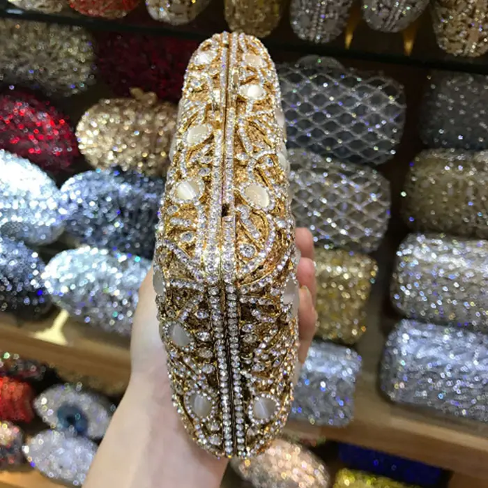 XIYUAN Full Rhinestones Evening Clutch Bags Wedding Stone Clutch Purse Metal Minaudiere Handbag Bridal Party Chain Handbags