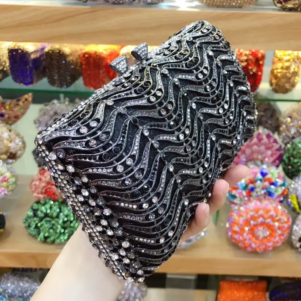 XIYUAN Black/Purple/Red Crystals Women Evening Clutch Bag Wedding Bridal Gem Purse Minaudiere Box Rhinestone Handbags and Purses