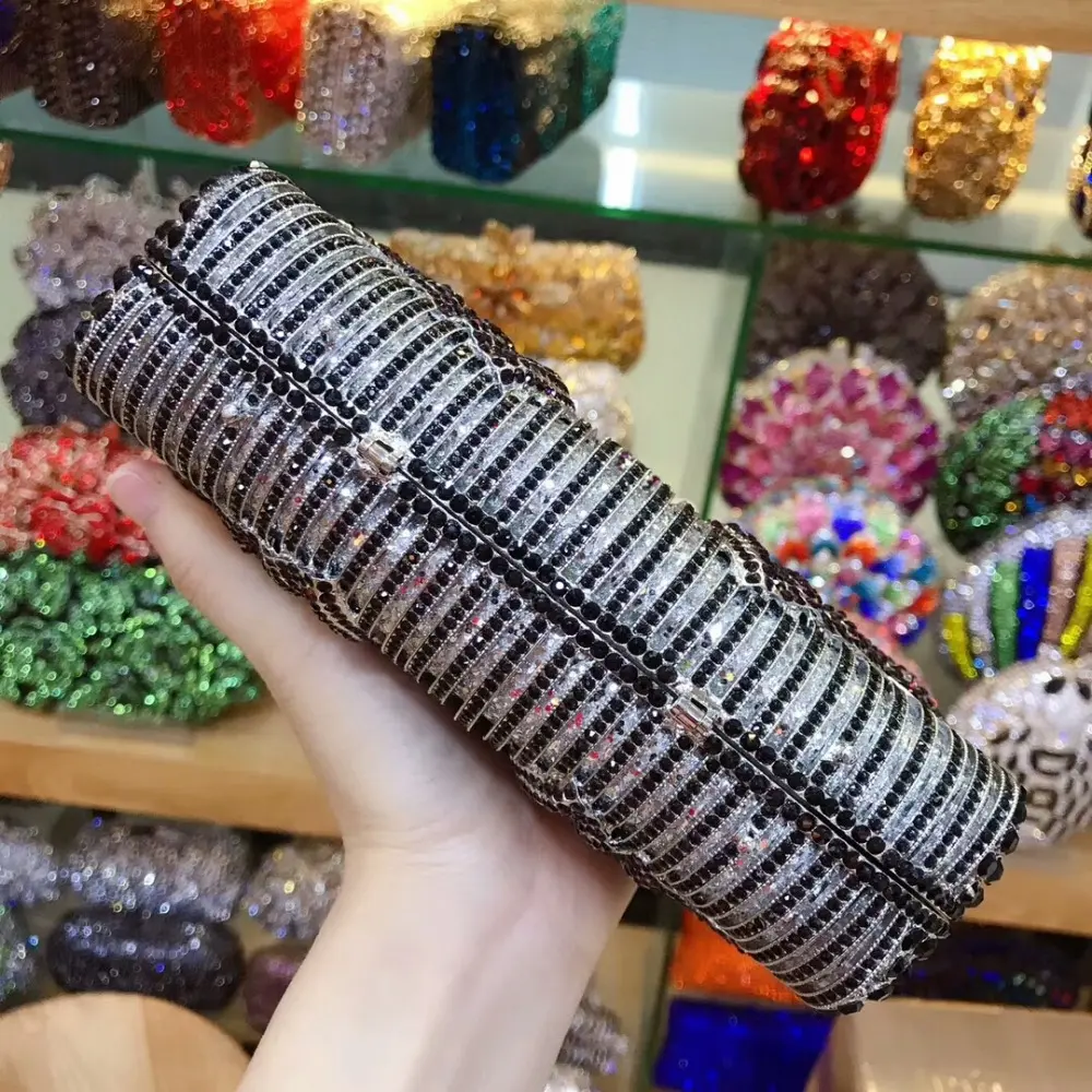 XIYUAN Black/Purple/Red Crystals Women Evening Clutch Bag Wedding Bridal Gem Purse Minaudiere Box Rhinestone Handbags and Purses
