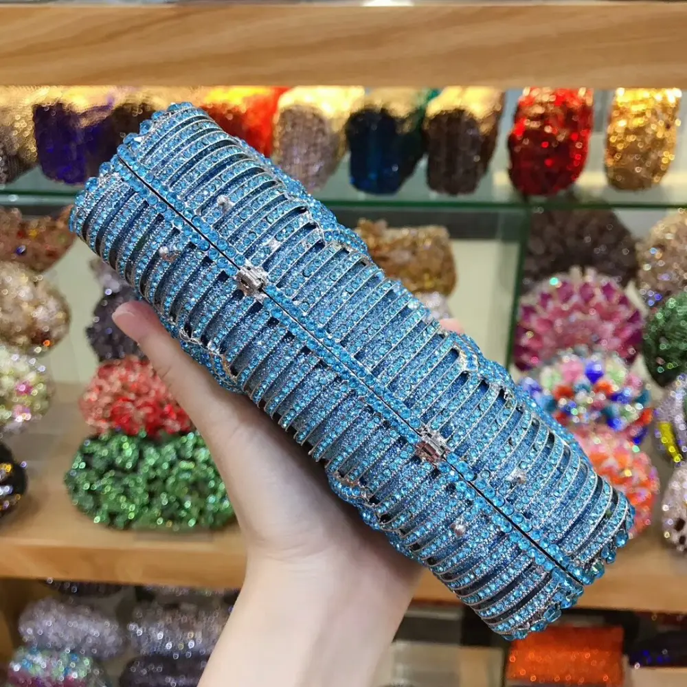 XIYUAN Blue Silver Diamonds Evening Clutch Bags 2025 New Metallic Bow Rhinestones Clutch Purses Wedding Party Gems Day Clutches