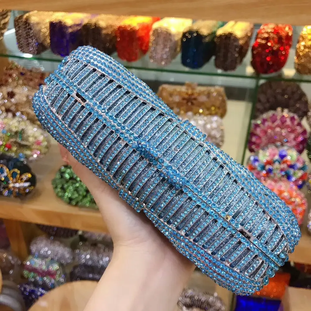 XIYUAN Blue Silver Diamonds Evening Clutch Bags 2025 New Metallic Bow Rhinestones Clutch Purses Wedding Party Gems Day Clutches