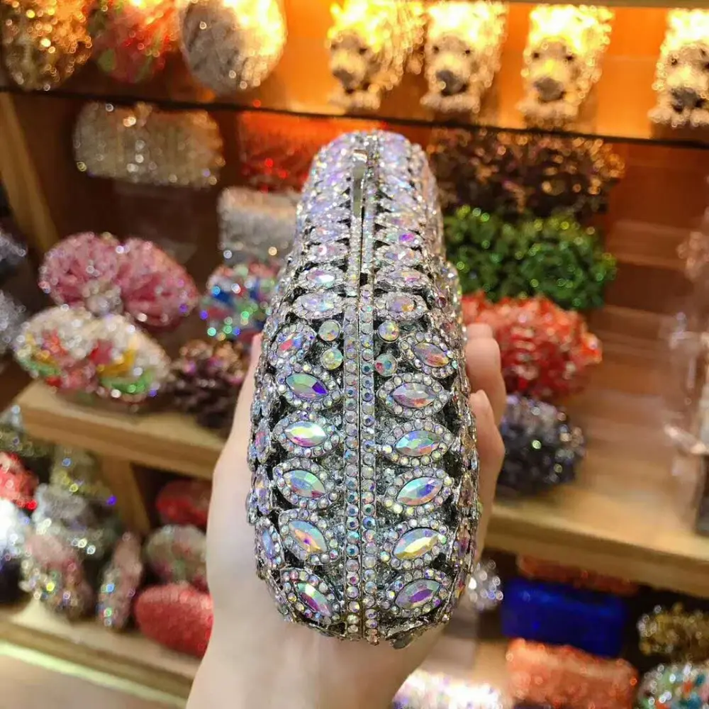XIYUAN  Women AB Silver Crystal Evening Bags Hollow Out Ladies Diamond Minaudiere Wedding rhinestones Clutch Purse And Handbag