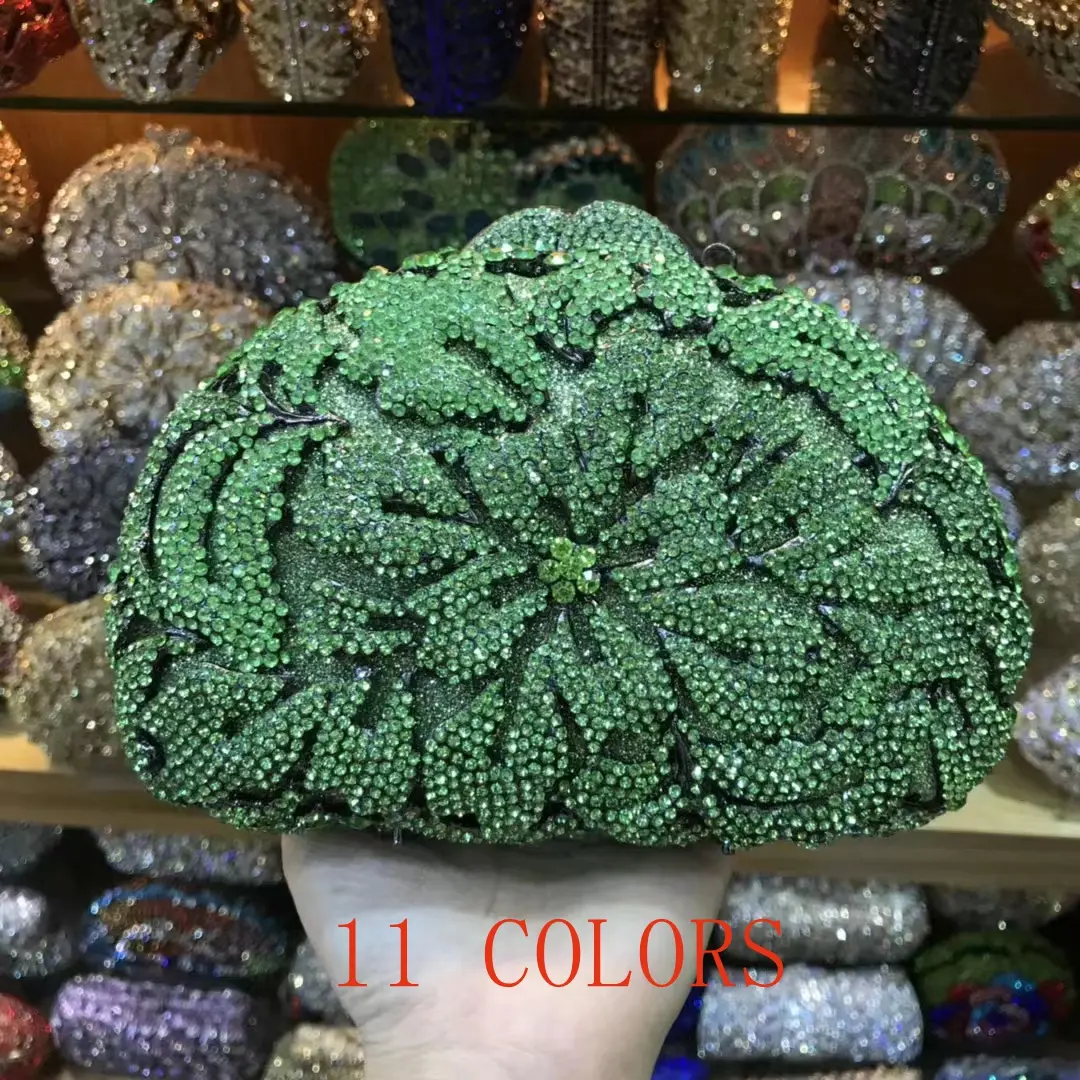 11 COLORS Green Rhinestone Clutch Bag For Wedding Stone Evening Purse And Diamond Female Mini Phone Chain Shoulder Bags Handbag