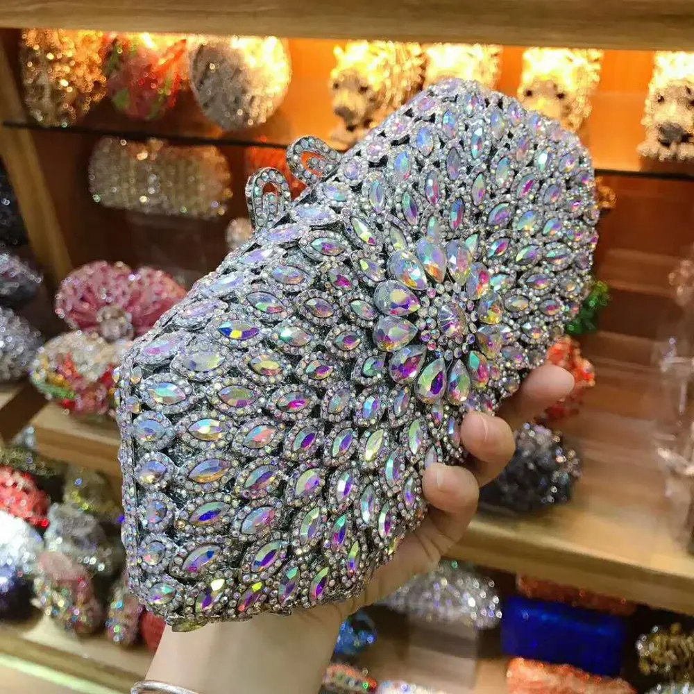 XIYUAN  Women AB Silver Crystal Evening Bags Hollow Out Ladies Diamond Minaudiere Wedding rhinestones Clutch Purse And Handbag