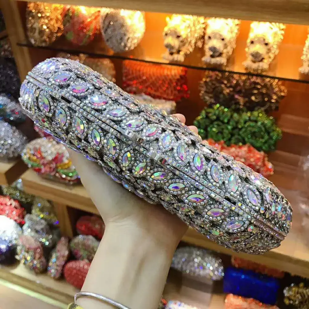XIYUAN  Women AB Silver Crystal Evening Bags Hollow Out Ladies Diamond Minaudiere Wedding rhinestones Clutch Purse And Handbag