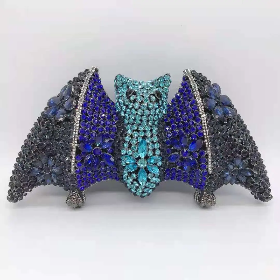 XIYUAN Bat Animal Diamond Evening Clutch Bags Metal Minaudiere Bags Purses Handbags Bridal Wedding Crystals Chain Clutch Bag