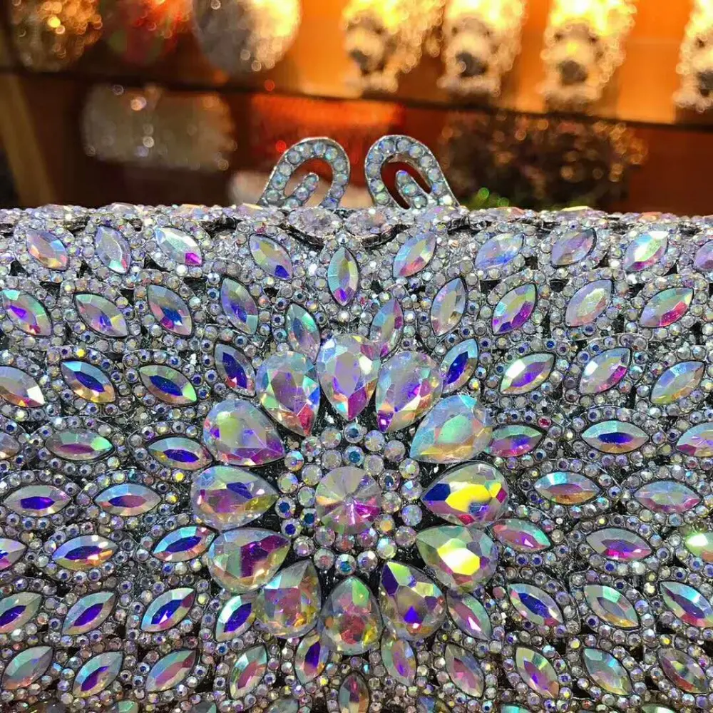XIYUAN  Women AB Silver Crystal Evening Bags Hollow Out Ladies Diamond Minaudiere Wedding rhinestones Clutch Purse And Handbag