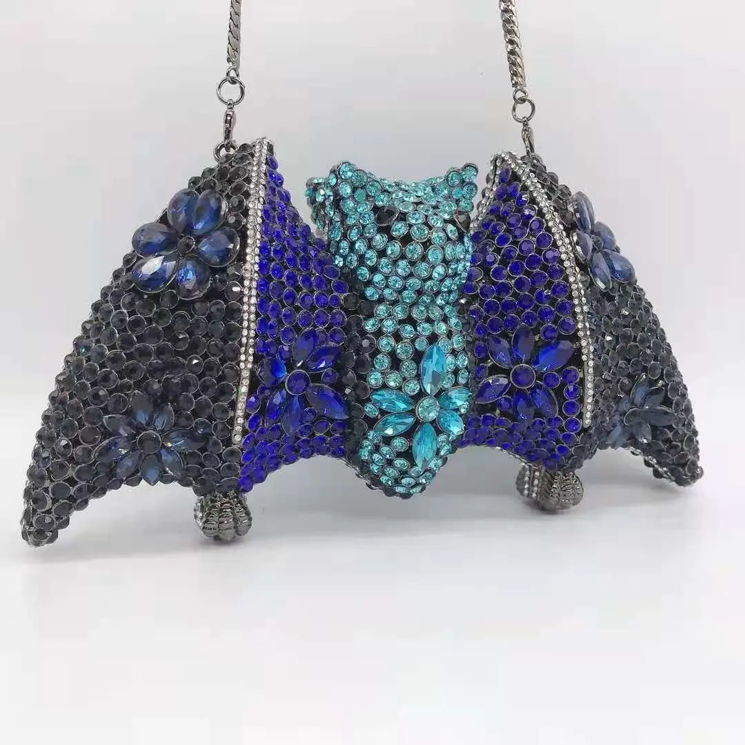 XIYUAN Bat Animal Diamond Evening Clutch Bags Metal Minaudiere Bags Purses Handbags Bridal Wedding Crystals Chain Clutch Bag