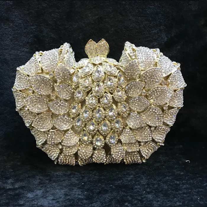 Gold Women Evening Bags multi colour Hollow Out Stones Beaded Wedding Clutch Bridal Diamond Minaudiere fit ihone 7 plus Purse