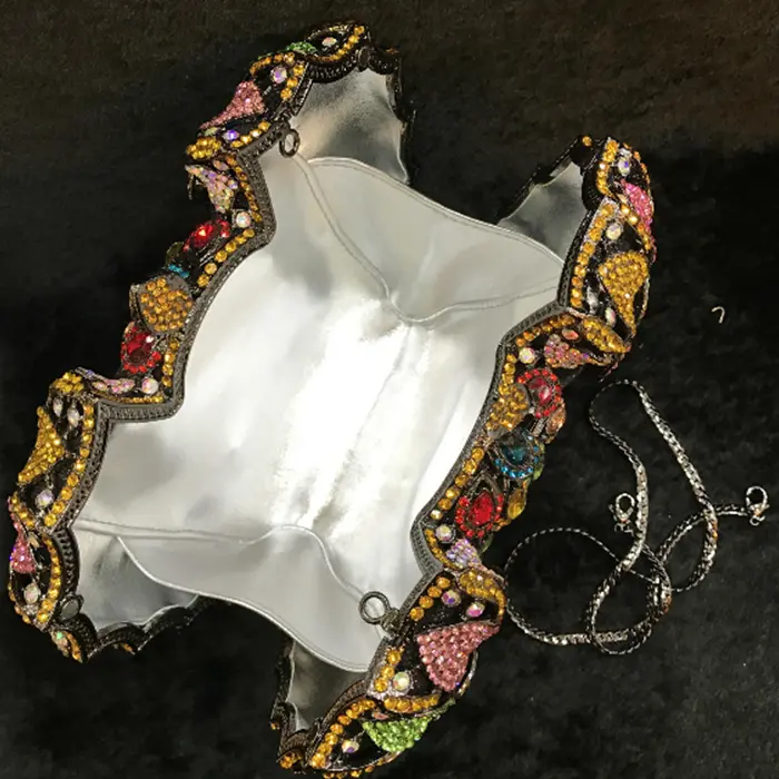 Gold Women Evening Bags multi colour Hollow Out Stones Beaded Wedding Clutch Bridal Diamond Minaudiere fit ihone 7 plus Purse