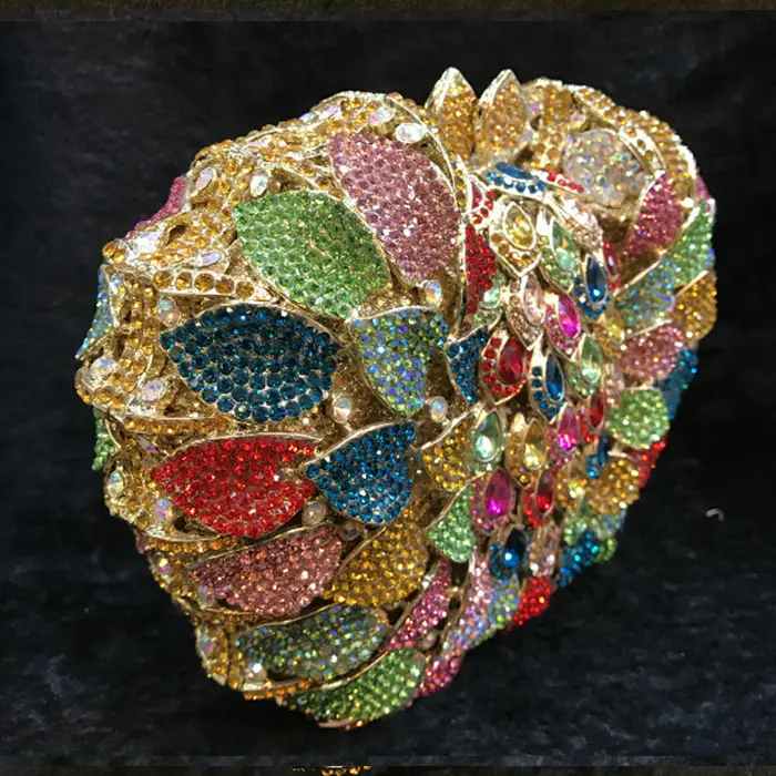 Gold Women Evening Bags multi colour Hollow Out Stones Beaded Wedding Clutch Bridal Diamond Minaudiere fit ihone 7 plus Purse