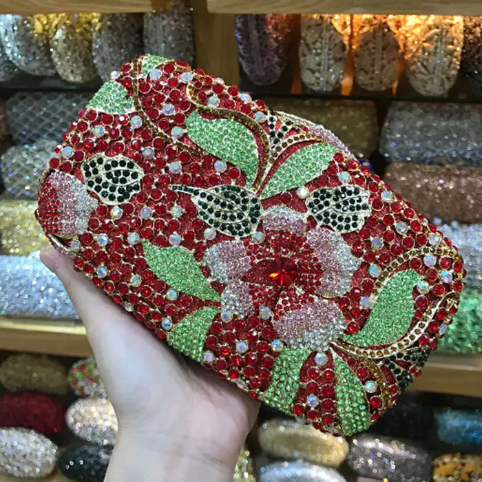 red/silver Crystal Rhinestones Women Evening Party Cocktail Bags Hollow Out Metal Bridal Clutch Wedding Purse Minaudiere Handbag