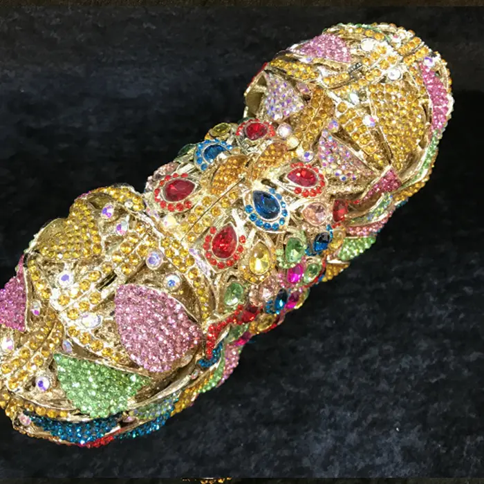 Gold Women Evening Bags multi colour Hollow Out Stones Beaded Wedding Clutch Bridal Diamond Minaudiere fit ihone 7 plus Purse