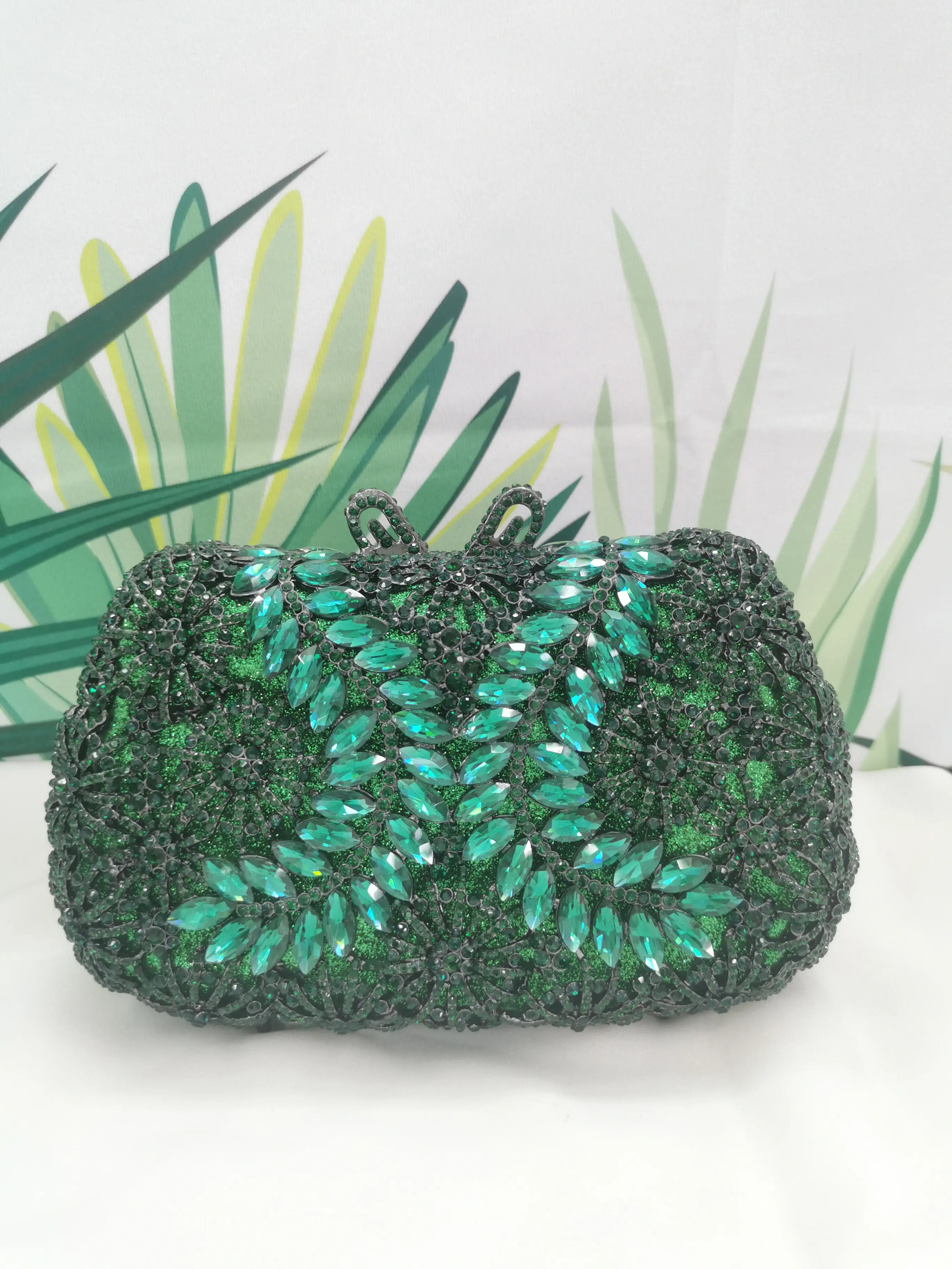 XIYUAN  Elegant Women Rhinestone Green/Red/Rose gold Evening Clutch Bags Wedding Cocktail Party Bridal Crystal Purses Handbags