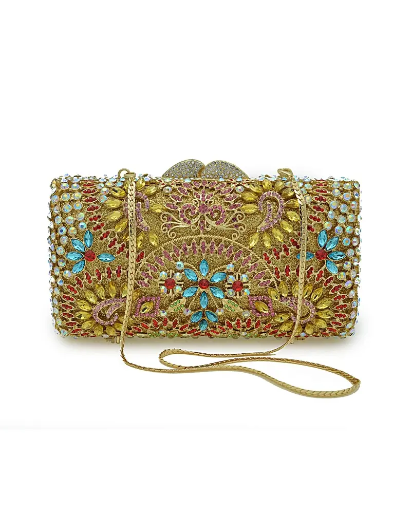 XIYUAN Women Blue Color Stones Evening Purses Diamond Handbags Wedding Party Dinner Crystal Flower Clutch Bags Minaudiere Bag
