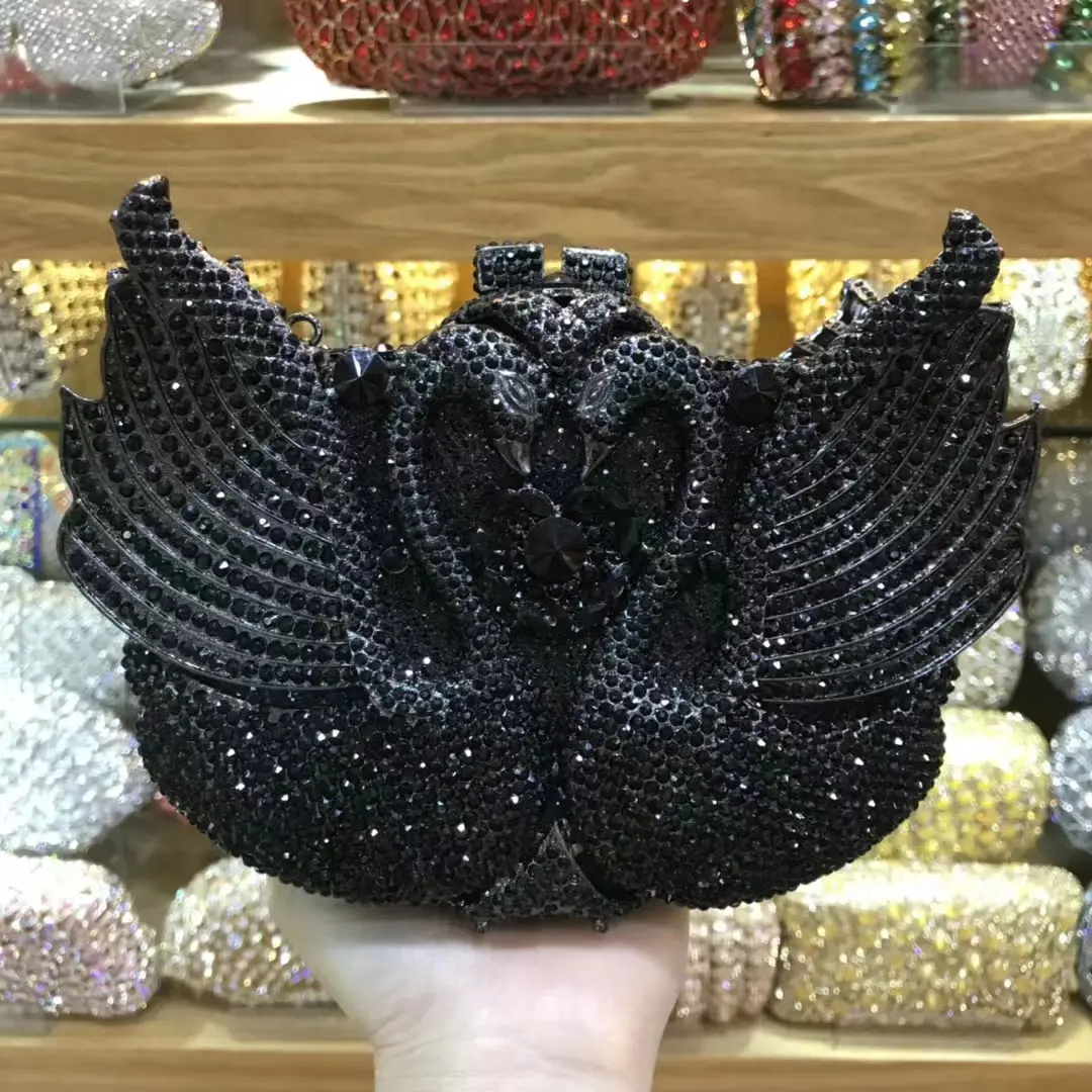 XIYUAN Women Swan Orange Stones Clutch Purse Lady Evening Bag Brides Rhinestone Clutches Bags AND Handbags Luxury Designer Bag