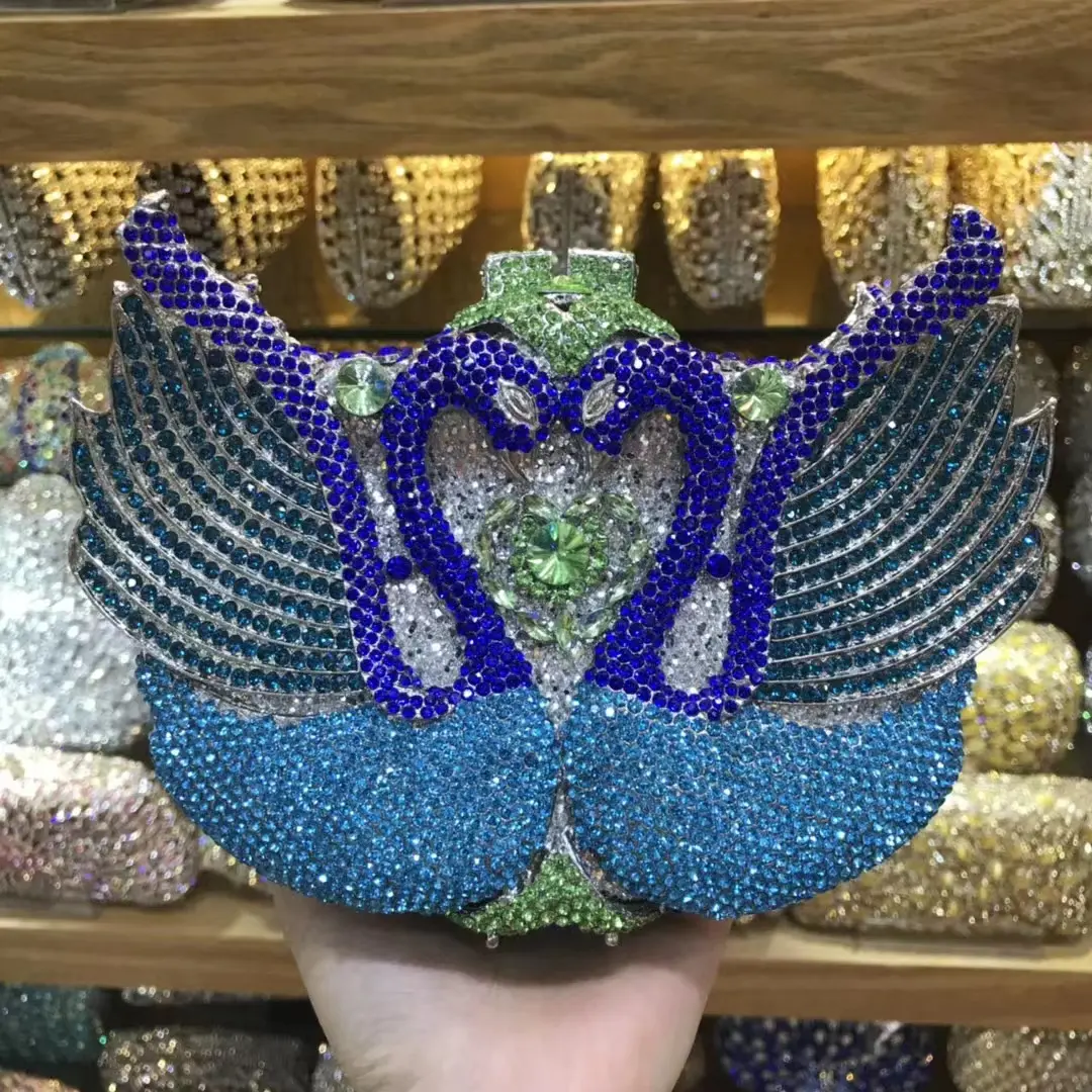 XIYUAN Women Swan Orange Stones Clutch Purse Lady Evening Bag Brides Rhinestone Clutches Bags AND Handbags Luxury Designer Bag