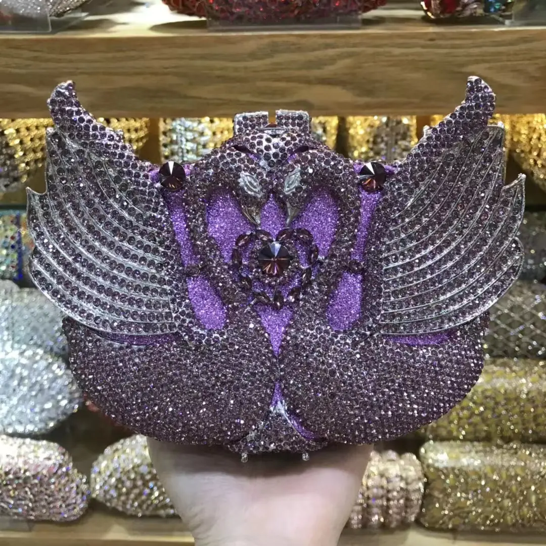XIYUAN Women Swan Orange Stones Clutch Purse Lady Evening Bag Brides Rhinestone Clutches Bags AND Handbags Luxury Designer Bag