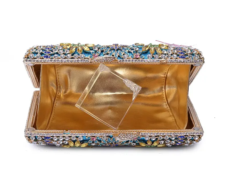 XIYUAN Women Blue Color Stones Evening Purses Diamond Handbags Wedding Party Dinner Crystal Flower Clutch Bags Minaudiere Bag