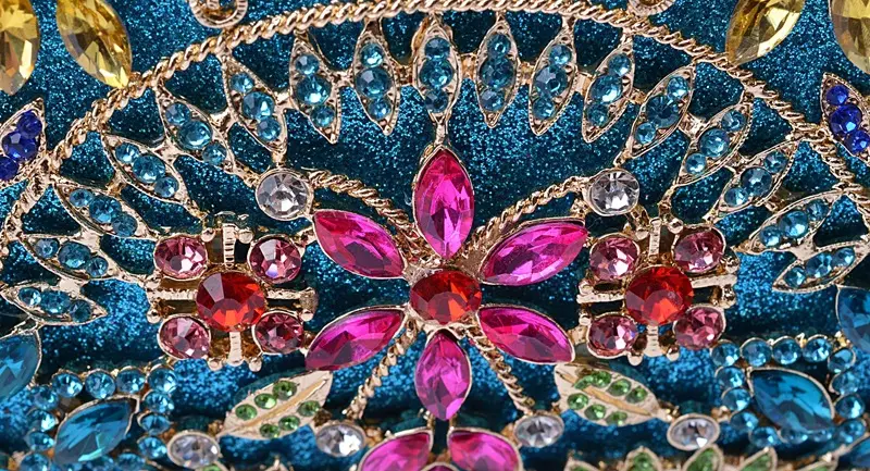 XIYUAN Women Blue Color Stones Evening Purses Diamond Handbags Wedding Party Dinner Crystal Flower Clutch Bags Minaudiere Bag
