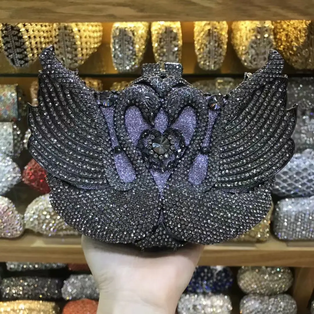 XIYUAN Women Swan Orange Stones Clutch Purse Lady Evening Bag Brides Rhinestone Clutches Bags AND Handbags Luxury Designer Bag