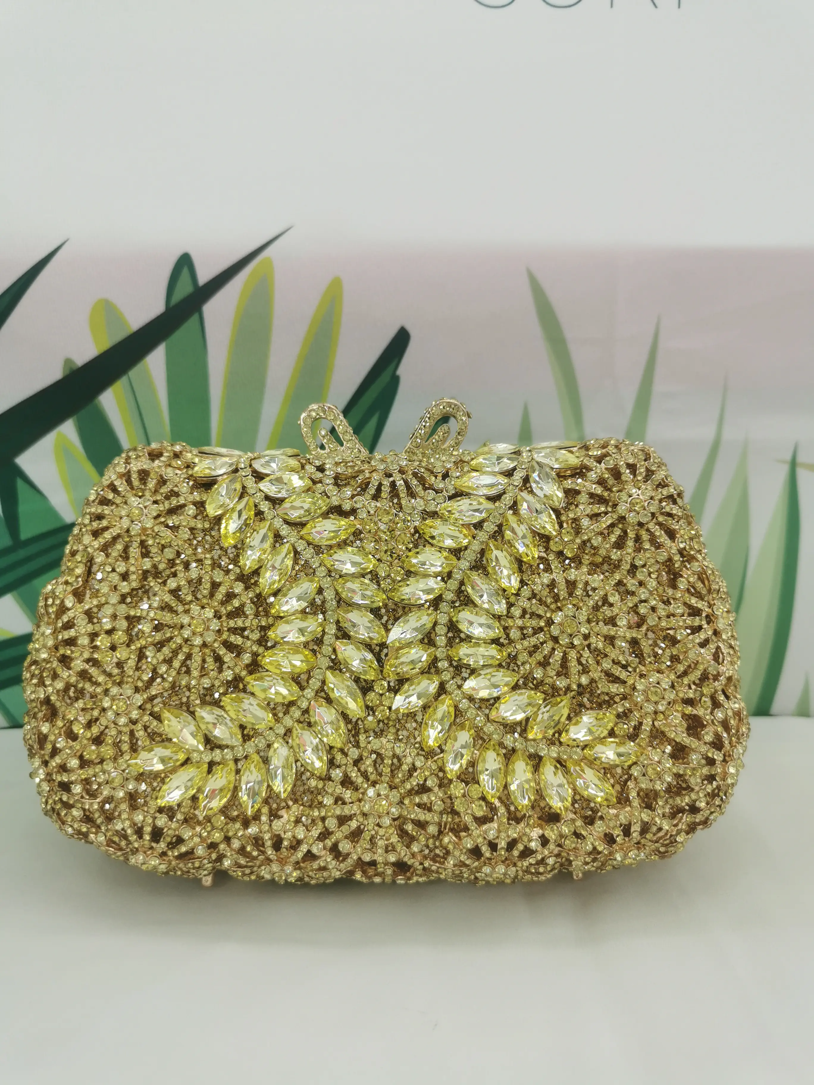 XIYUAN  Elegant Women Rhinestone Green/Red/Rose gold Evening Clutch Bags Wedding Cocktail Party Bridal Crystal Purses Handbags