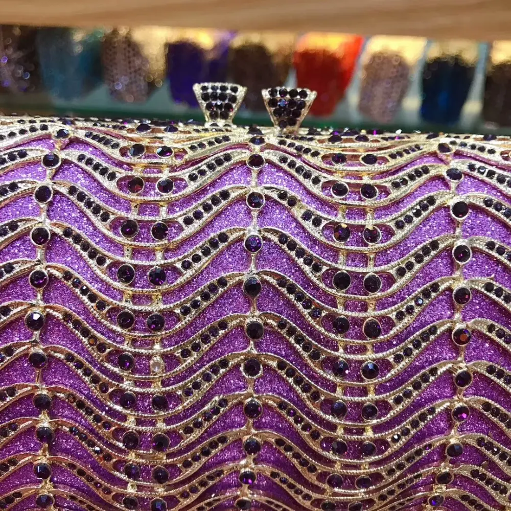 XIYUAN Purple Diamonds Evening Purses Women Evening Bags Flower Bridal Handbags and Purses Wedding Party Gems Clutch Purse  bag