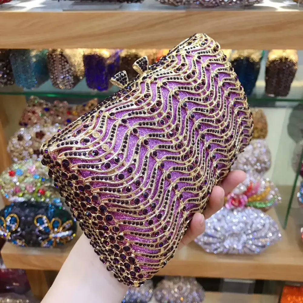 XIYUAN Purple Diamonds Evening Purses Women Evening Bags Flower Bridal Handbags and Purses Wedding Party Gems Clutch Purse  bag