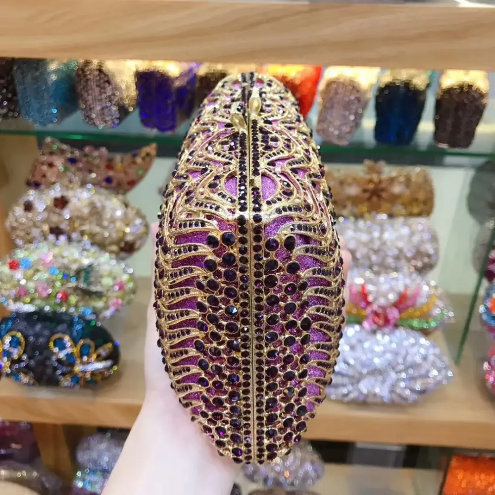 XIYUAN Purple Diamonds Evening Purses Women Evening Bags Flower Bridal Handbags and Purses Wedding Party Gems Clutch Purse  bag