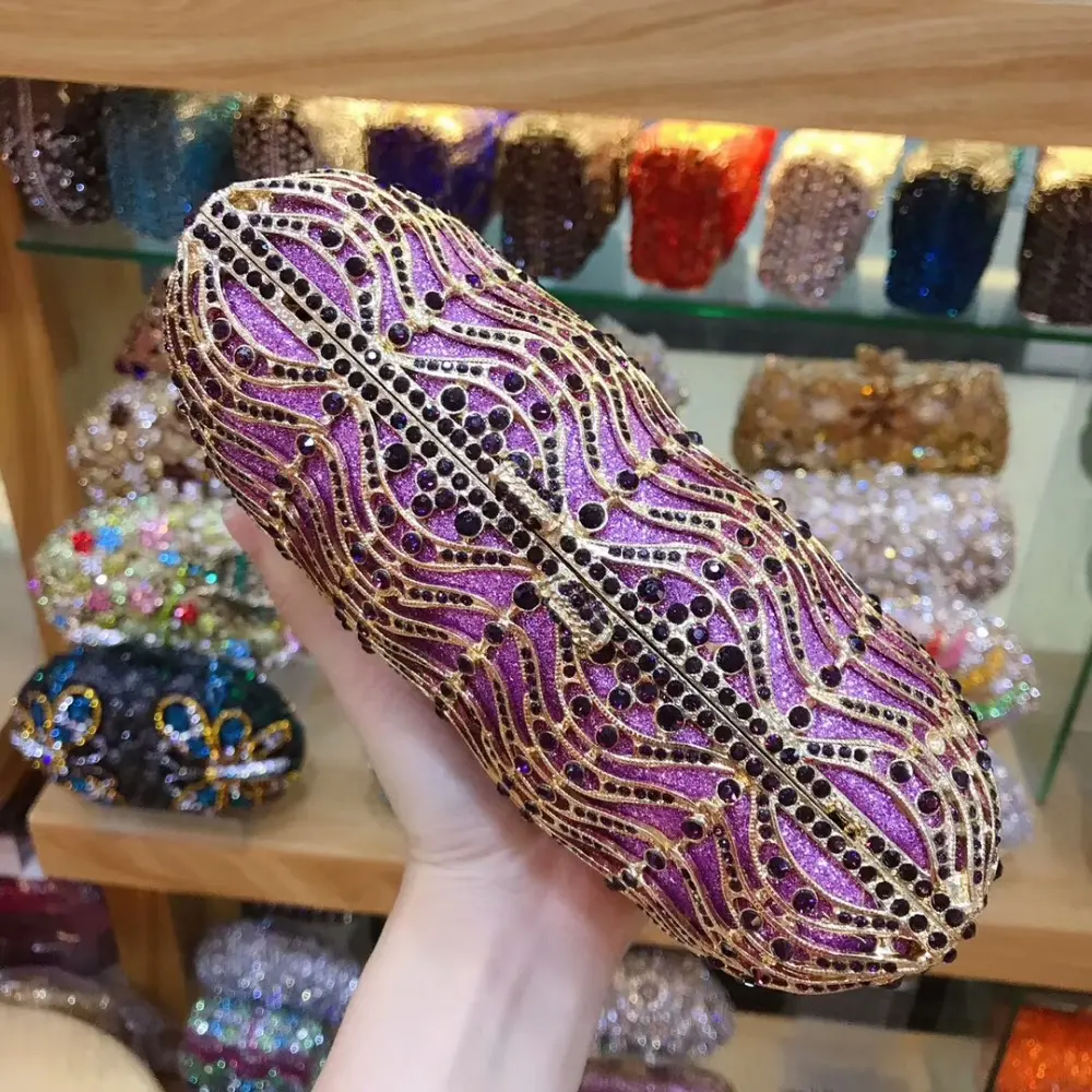 XIYUAN Purple Diamonds Evening Purses Women Evening Bags Flower Bridal Handbags and Purses Wedding Party Gems Clutch Purse  bag