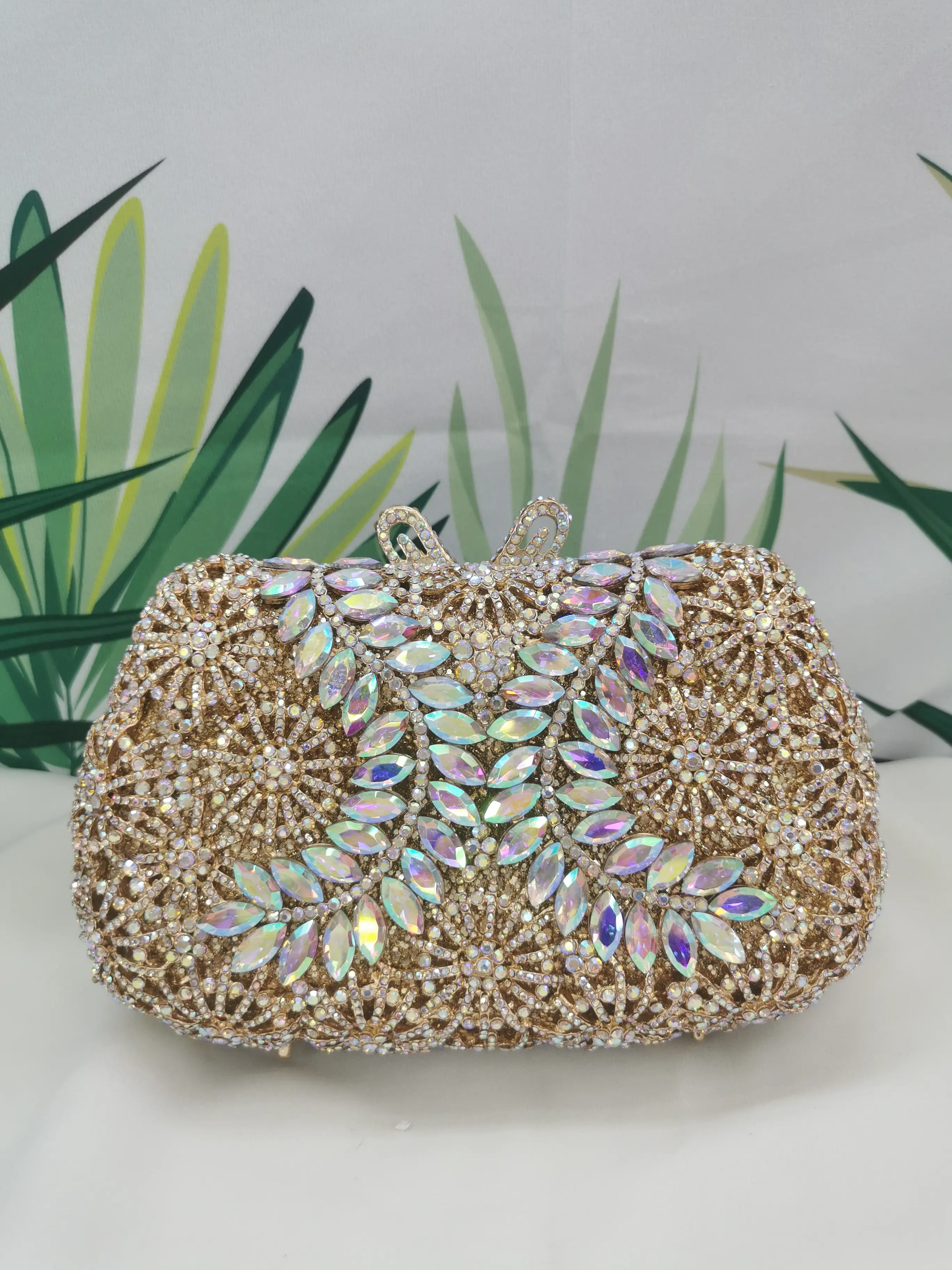XIYUAN  Elegant Women Rhinestone Green/Red/Rose gold Evening Clutch Bags Wedding Cocktail Party Bridal Crystal Purses Handbags