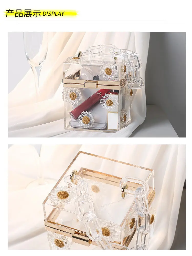 XIYUAN  Women Acrylic transparent box Evening Clutches Wedding Party Cocktail Purses and Handbags Ladies Rhinestones Clutch Bag