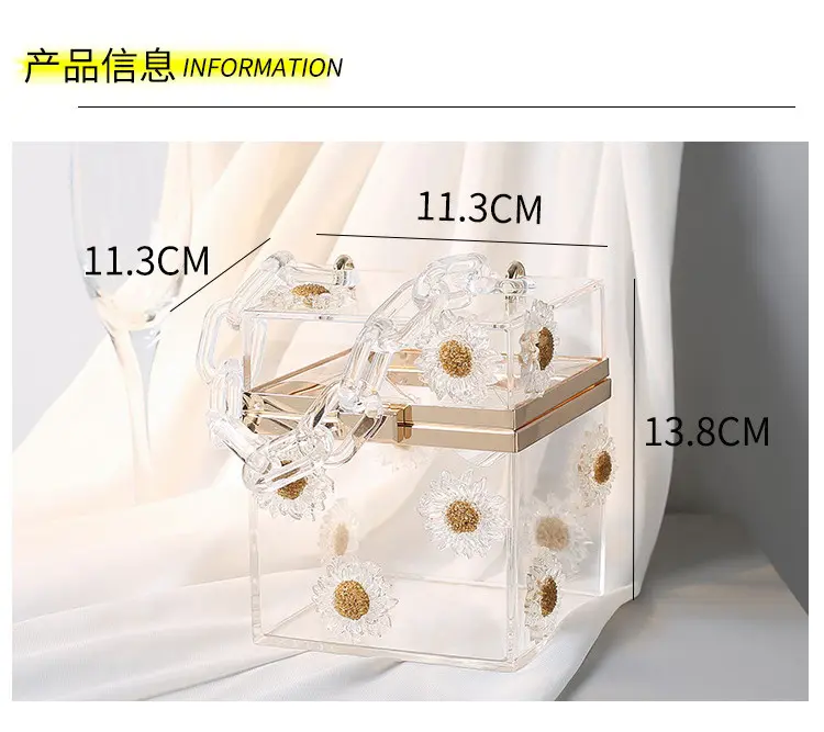 XIYUAN  Women Acrylic transparent box Evening Clutches Wedding Party Cocktail Purses and Handbags Ladies Rhinestones Clutch Bag
