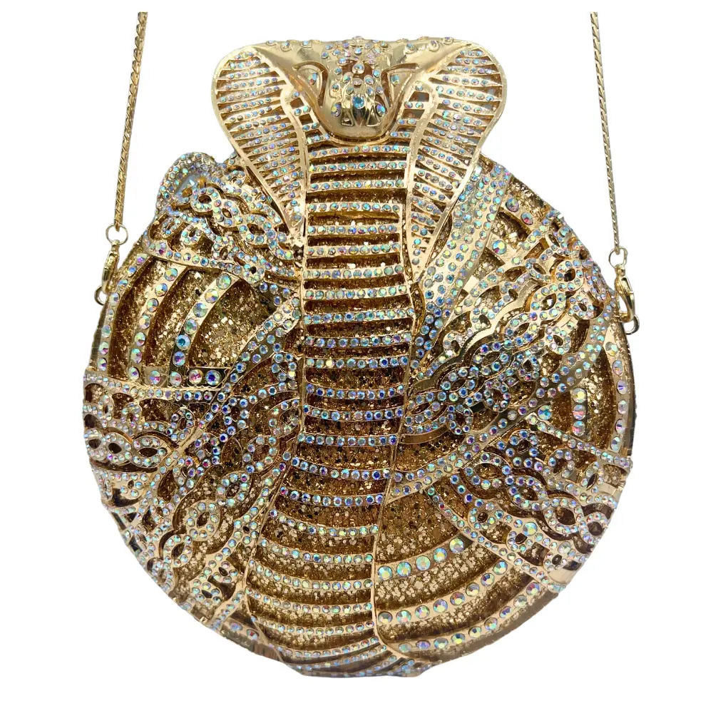 XIYUAN New Cobra Shaped Rhinestones Handbag Women Luxury Diamond Snake Bags Lady Wedding Party Purse Golden Crystals Evening Bag