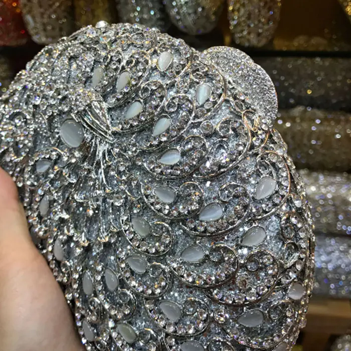 XIYUAN Gold Silver Full Rhinestones Evening Gift Bags Wedding Stone Clutch Purse Metal Minaudiere Handbag Bridal Party Handbags