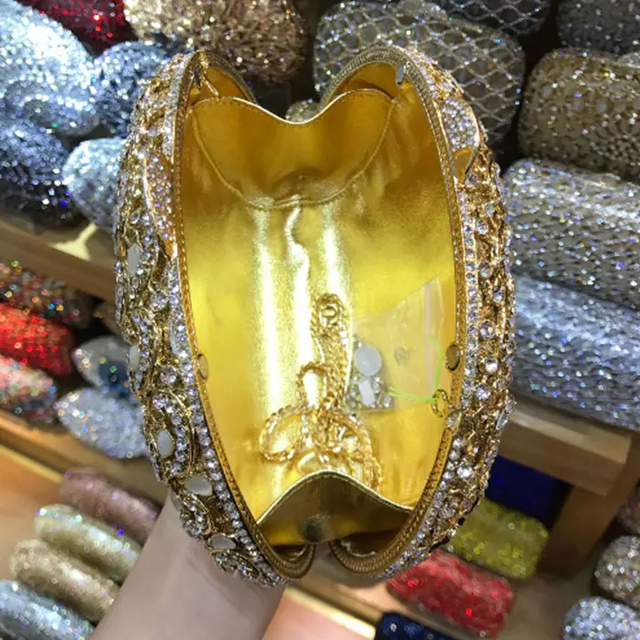 XIYUAN Gold Silver Full Rhinestones Evening Gift Bags Wedding Stone Clutch Purse Metal Minaudiere Handbag Bridal Party Handbags
