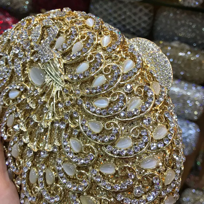 XIYUAN Gold Silver Full Rhinestones Evening Gift Bags Wedding Stone Clutch Purse Metal Minaudiere Handbag Bridal Party Handbags