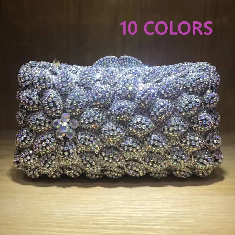 XIYUAN White Gold Stone Evening Bags Rhinestones Clutch Purse Bag Wedding Bridal Minaudiere Handbags Ladies Party Clutches Bags