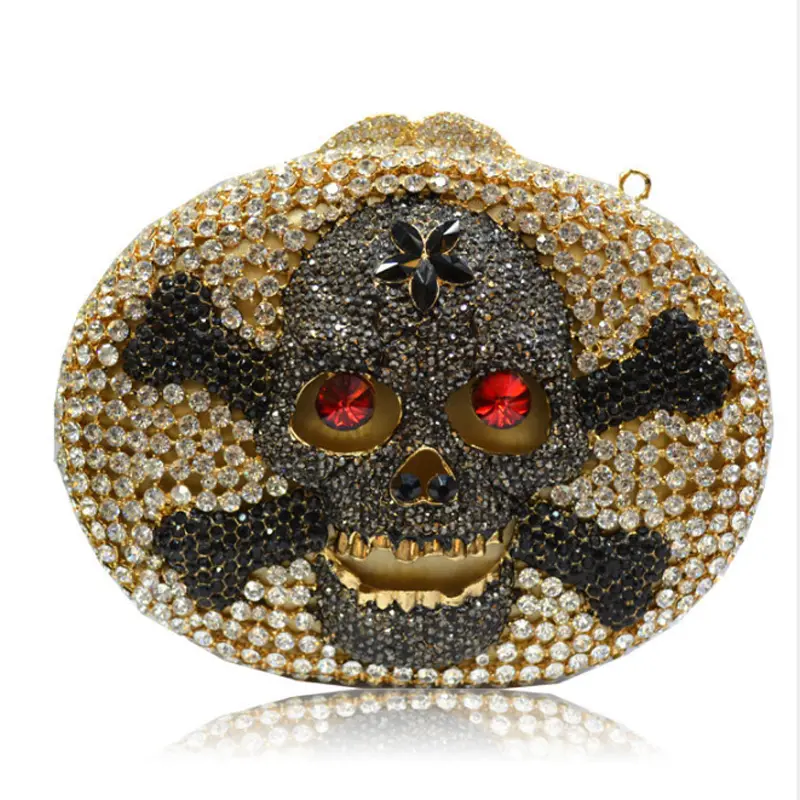 lady Socialite Hollow Out Round Hardcase shoulder bag Women Crystal  skull Evening Purse Wedding Party Prom Handbag Clutch Bag