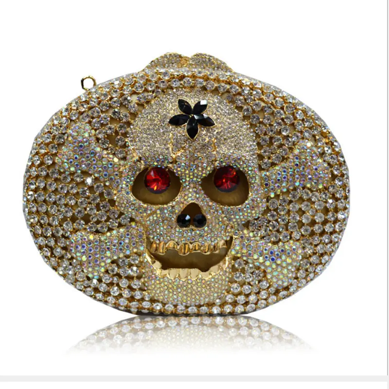 lady Socialite Hollow Out Round Hardcase shoulder bag Women Crystal  skull Evening Purse Wedding Party Prom Handbag Clutch Bag