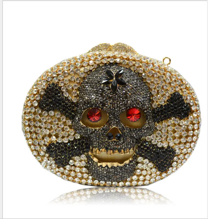 lady Socialite Hollow Out Round Hardcase shoulder bag Women Crystal  skull Evening Purse Wedding Party Prom Handbag Clutch Bag
