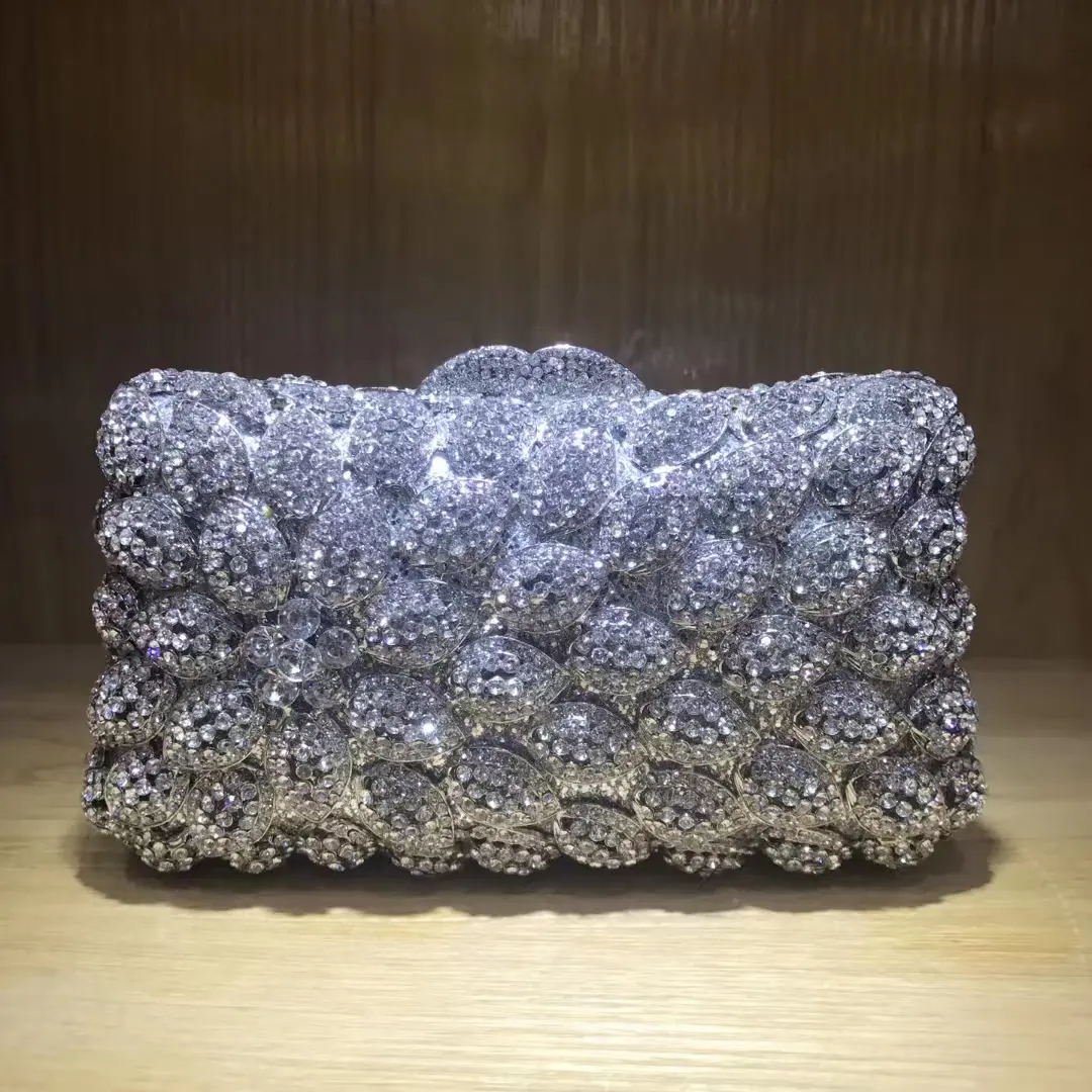 XIYUAN White Gold Stone Evening Bags Rhinestones Clutch Purse Bag Wedding Bridal Minaudiere Handbags Ladies Party Clutches Bags