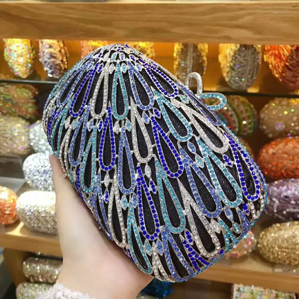 XIYUAN female blue Crystal Diamond Clutch Bag  wedding Party rhinestone clutch Purse Female Pochette Box Evening Bag Handbags