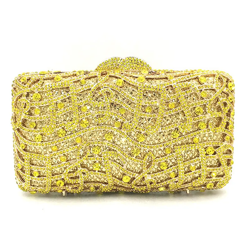 yellow Hollow Out Women red Crystal Clutch purse Evening Bags Diamond Metal Minaudiere Handbags Wedding Cocktail Dinner Purses