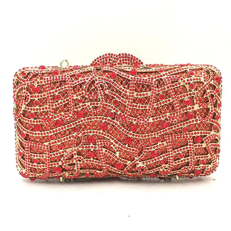 yellow Hollow Out Women red Crystal Clutch purse Evening Bags Diamond Metal Minaudiere Handbags Wedding Cocktail Dinner Purses