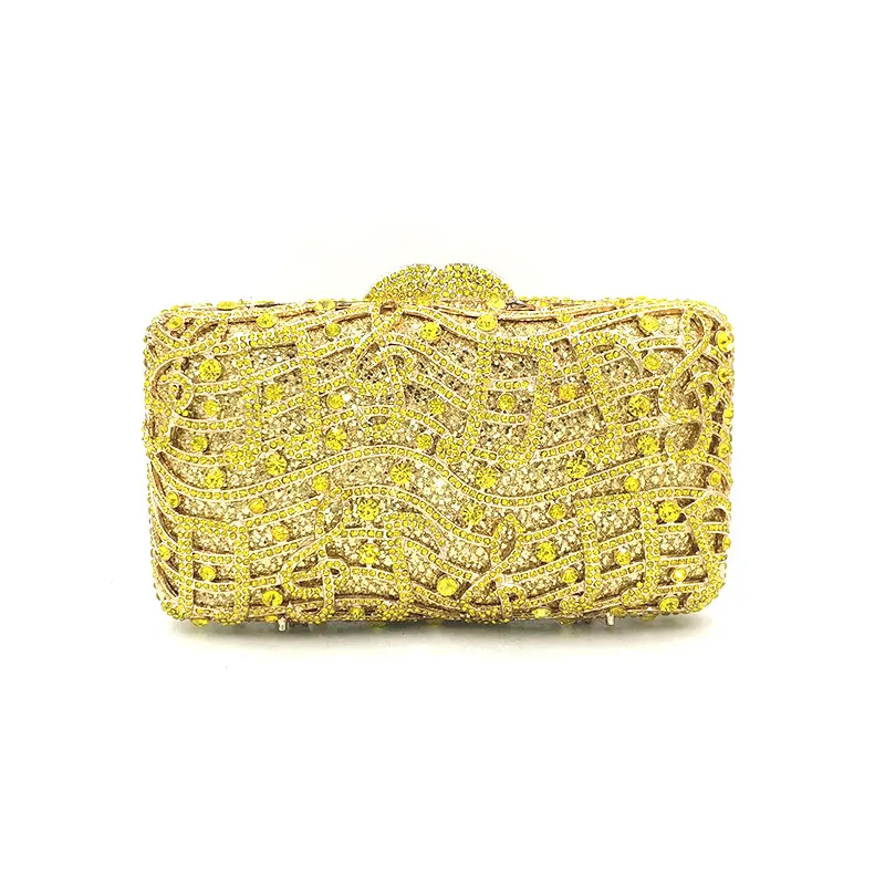 yellow Hollow Out Women red Crystal Clutch purse Evening Bags Diamond Metal Minaudiere Handbags Wedding Cocktail Dinner Purses