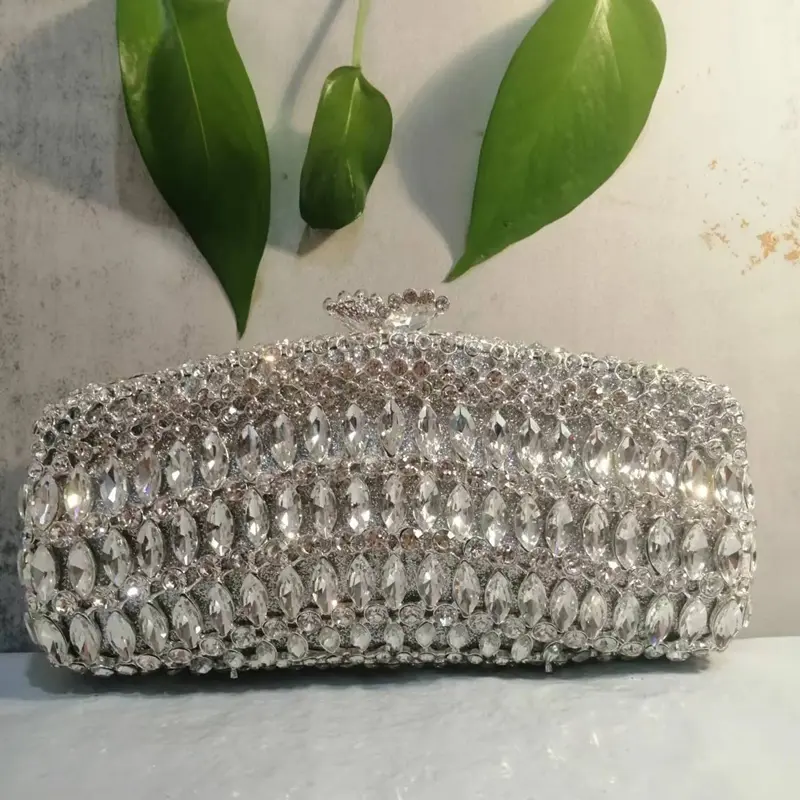 XIYUAN Women Black/Silver Color Crystal Clutch Bag Wedding Party Stone Evening Bag Purses and Handbags Bridal Minaudiere Handbag