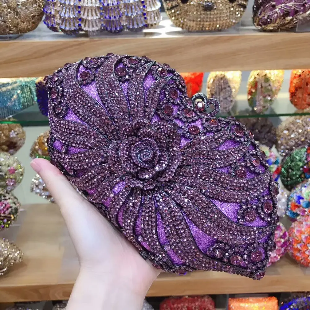 Luxury Purple/Blue Crystal Red Bag Rhinestones Evening Clutch Purse Wedding Ladies Party Clutches Evening Bags for Girl Gift Bag