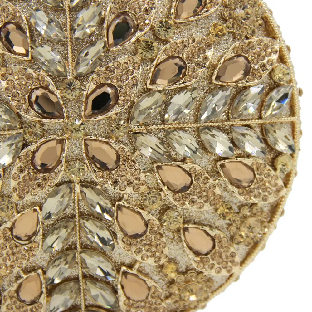XIYUAN Latest Luxury deep gold Full Diamond Crystal Purse Rhinestones Women's Pouch Evening Bags Bridal Shoulder Bag Chain bag