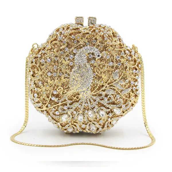 New flowers hollow bird diamond evening clutch purse gold Day Clutches wallet for wedding bridal silver clutches shoulder bag